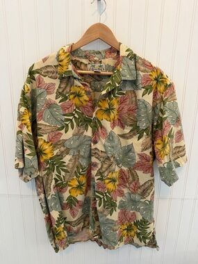 Kona Kai Trading Co. Tropical Floral Button-Up Shirt - Yellow Floral Size XL